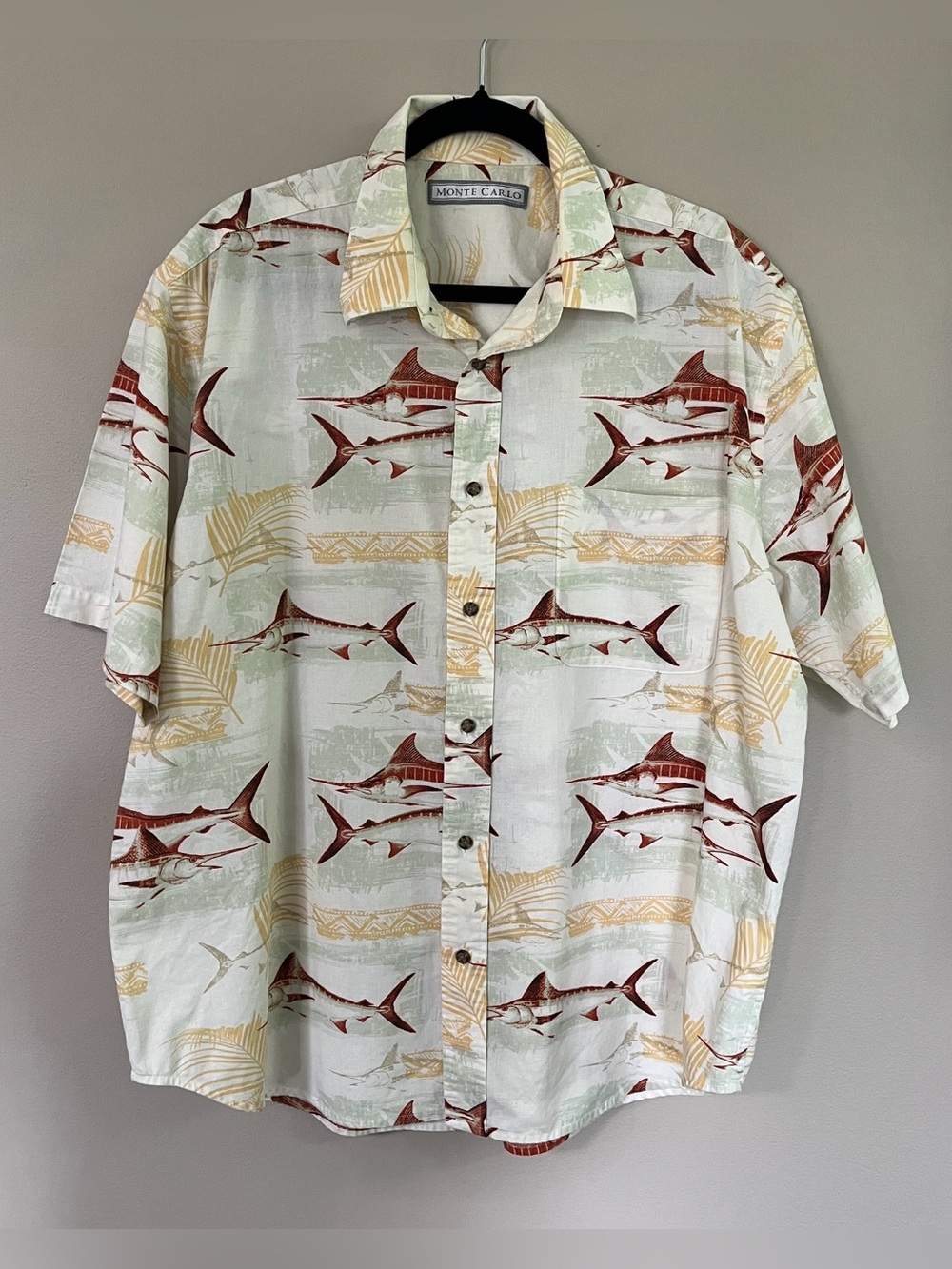 Monte Carlo Outdoor Fish Marlin Graphic Button Up Shirt size XL